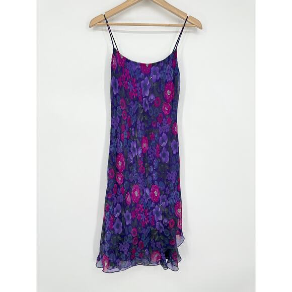 Vintage 90’s Floral Slip Dress Spaghetti Strap Ruffle Midi Boho Byer Too Purple - Picture 1 of 9